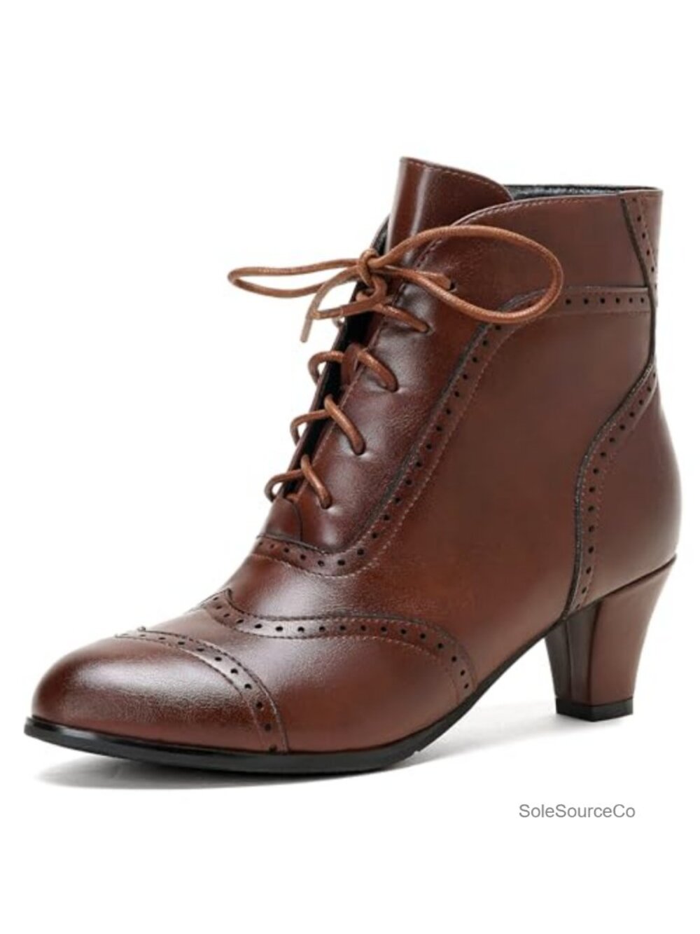 Vintage Lace Up Ankle Boots for Women Block Mid Heel Side Zipper Victorian